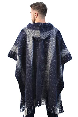 Alpaca Hooded Poncho for Men - Warm and soft wool cloak Cape -Comfortable House Coat (US, Alpha, One Size, Regular, Regular, Navy Blue)4