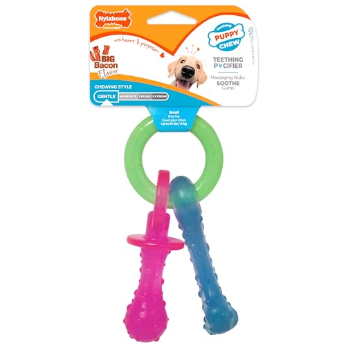 Nylabone Puppy Pacifier Chew Toy, Teething Toys for Puppies, Bacon Flavor, Small - Up to 25 lbs, 1...