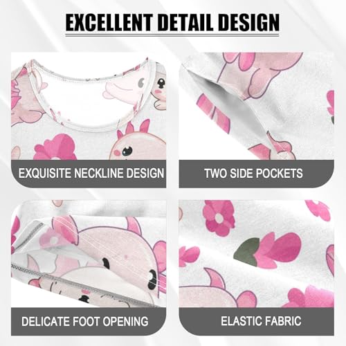 Pajama Sets Short Sleeve Pink Axolotl Set Flowers Soft Cotton Summer Sleepwear 2 Piece PJS Size 5-14T3