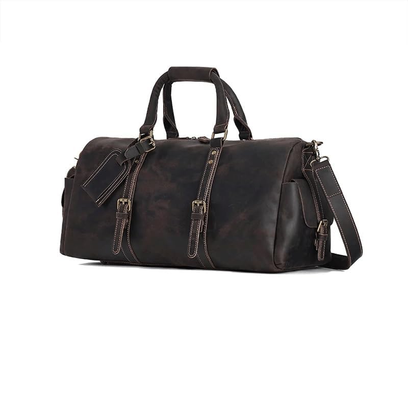 Vintage Leather Travel Duffel Men Large Capacity Overnight Weekend Shoulder Bags Handbags with Luggage2