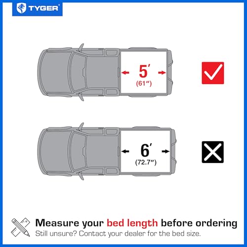 Image of Tyger Auto T1X Soft Roll-Up in Fabric Truck Bed Tonneau Cover Compatible with 2024-2025 Ford Ranger | 5' (61 inch) Bed | TG-BC1F9205X