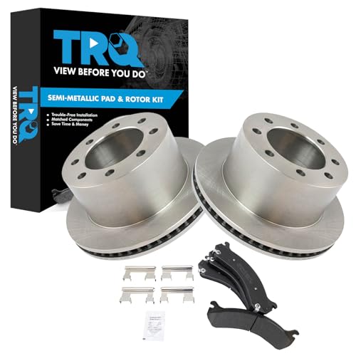 Image of TRQ Rear Brake Pad and Rotor Set Semi Metallic Vented Rotors | For 2001-2006 Chevrolet Silverado GMC Sierra 3500 2007 Silverado Sierra 3500 Classic 2007-2010 HD