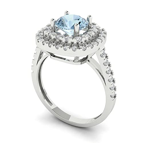 Clara Pucci 1.615 ctw Women's Engagement Ring | 18K White Gold | 6.5mm Round Cut Blue Moissanite Solitaire with Accents Anniversary Bridal Promise Ring2