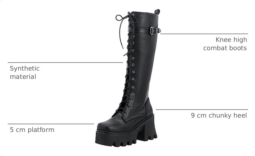 Image of Parisuit Women's Knee High Goth Platform Boots Lace Up Combat Boots