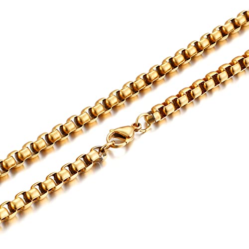 Collar de acero inoxidable dorado de 6mm eslabón belcher resistente para niños y hombres