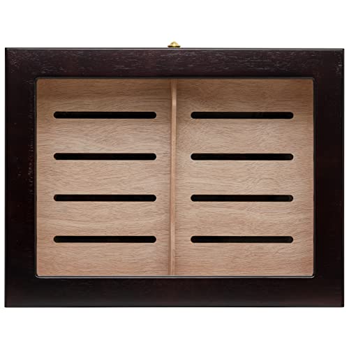 Palermo Desktop Humidor 3 Drawers, Lined With Premium Kiln-Dried Spanish Cedar, Tempered Top, Glass Hygrometer With Brass Ring, Holds Up To 150 Cigars, Brown #TOP4
