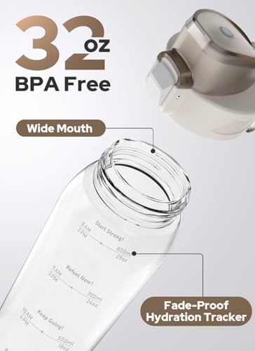 Image of Opard Zip 32oz Plastic Water Bottle Dishwasher Safe, Leakproof Flip-Top Lid, BPA Free Tritan, Wide Mouth Reusable Sports Water Bottle for Gym Hiking Commuting Outdoor Travel and School