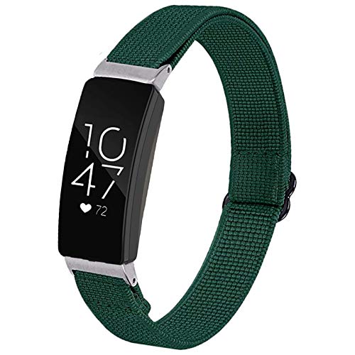 Miimall Compatible Fitbit Inspire/Inspire 2/Inspire hr Band Soft Adjustable Fabric Bracelet Nylon Elastic Replacement Wristbands Straps for Fitbit Inspire/Inspire 2/Inspire hr(Dark Green)