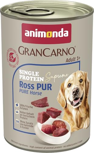animonda GranCarno Hunde Nassfutter Single Protein Ross pur (6 x 400g), getreidefreies Hundenassfutter ohne Zucker, für ausgewachsene Hunde, mit frischem Pferdefleisch und Innereien