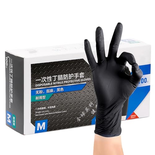 ycezw Latexhandschuhe,Nitril-Industriehandschuhe,Handschuhe Unwerf - Lebensmittelechte Nitrilhandschuhe, Latex Schwarz 100X Nitrilhandschuhe zum Kochen, Haushalt, Reinigen
