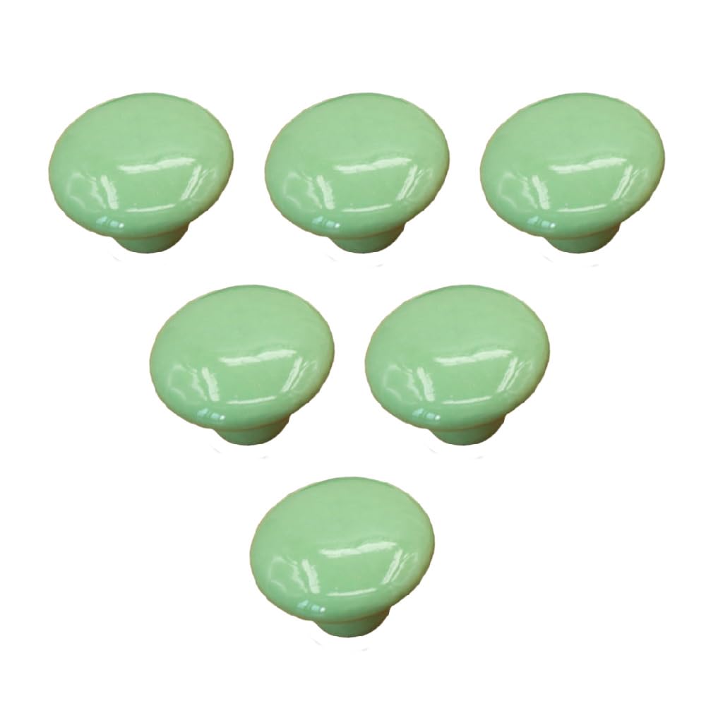 6 Pack Round Drawer Knobs, 32mm Ceramic Single Hole Cabinet Door Handles with Screws, Mushroom Shape Pull Handles for Dresser Cupboard Wardrobe, Green