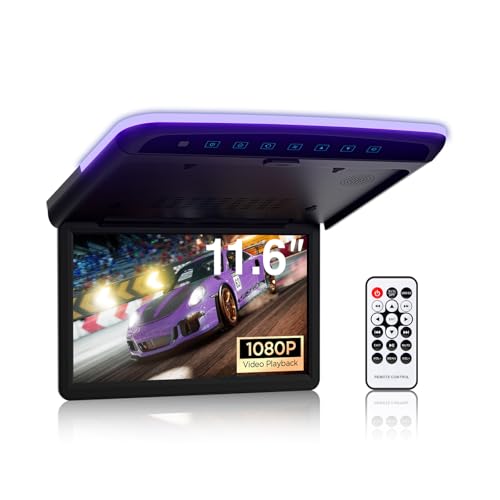RicoRich 11.6 inch Car Overhead Player Monitor Display 1080P HD Digital TFT IPS Screen Video Ultra Thin Mounted Flip Down TV Car Roof Player with AV Input, HDMI, IR,TF,FM and USB (No DVD)