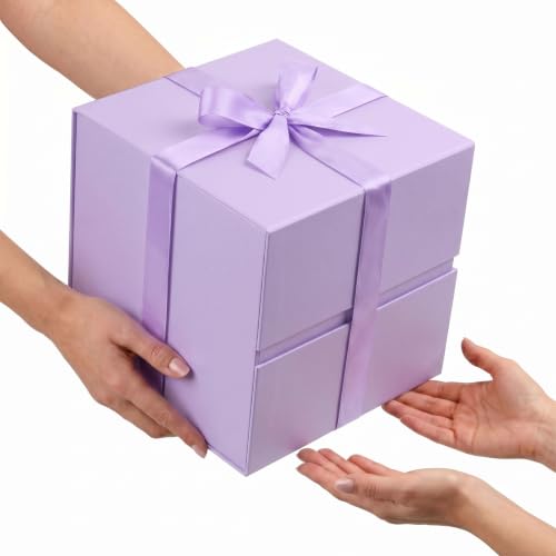 Image of LIFELUM Purple Gift Box for Birthday with Magnetic Lid, 10.2 inchx10.2 inchx10.2 inch