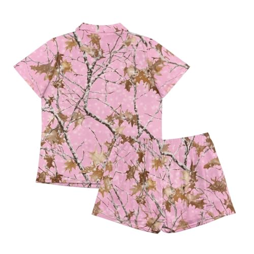 Image of Renewold Women's Short Sleeve Pajama Set Button Down Sleepwear with Notch Collar Soft Lounge Top and Shorts with Pockets