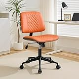 41+zzm epvL. SL160 VipDesk Armless Orange Home Office Chair – Mid-Back PU Leather, Adjustable Height Desk Chair with Swivel Wheels, Walnut Frame for Small Space Study or Bedroom