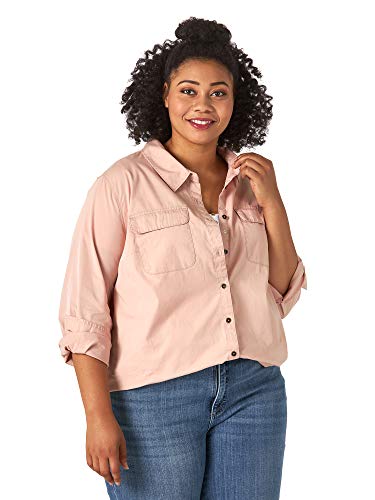 Riders By Lee Indigo Women's Plus Size Twill Long Sleeve Shirts, Rose Cloud, 2X #TOP13