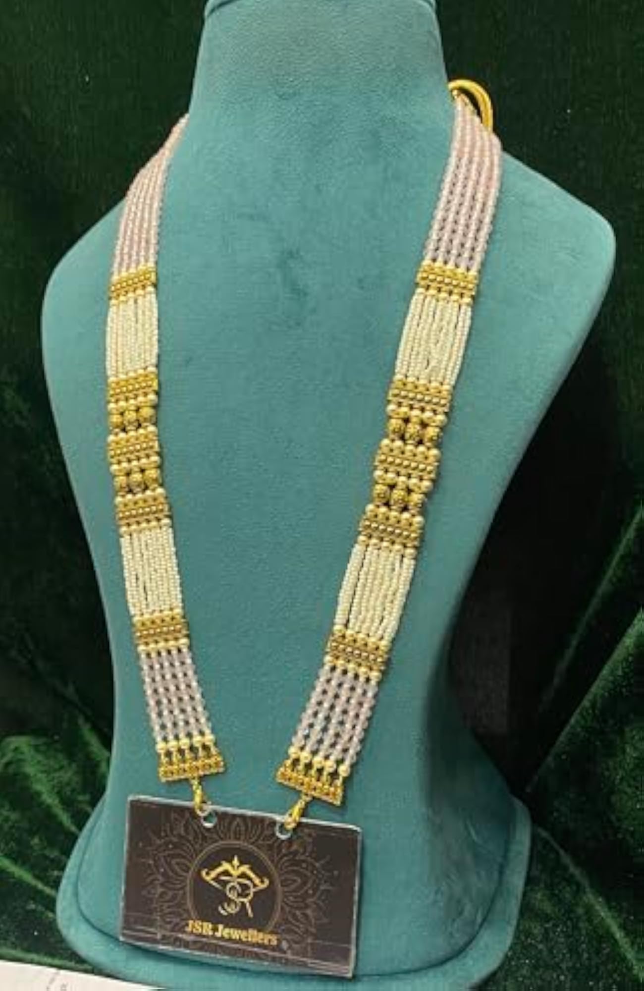 Multi-Strand Crystal Beaded Necklace, Red, Pink & Cream with Gold Accents