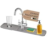 24 Inch Silicone Faucet Mat for Kitchen Sink Splash Guard & Draining Tray Sink Protector with Soap & Sponge Holder Grey (Purest Peak)
