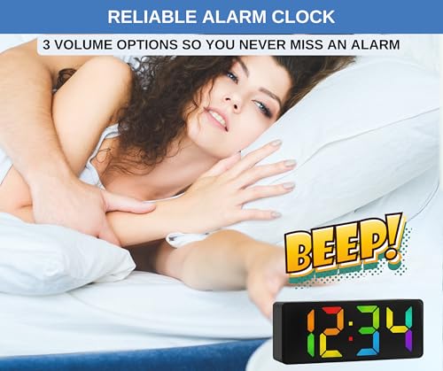 Digital Alarm Clock | Compact LCD Clock with 13 Color Display Modes, 2” Easy-Read Digits, Battery Backup, Alarm with Volume Control & Snooze | for Bedrooms, Desks, Kids’ Rooms by Ken-Tech - Image 4