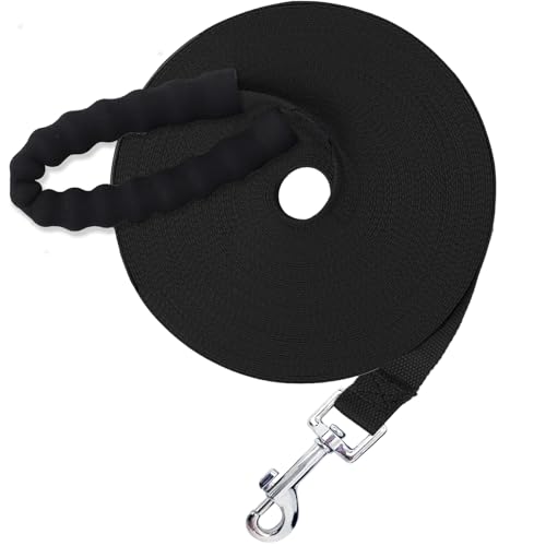 Dubest Schleppleine für Hunde,5M 10M 20M 30M Hundeleine Ausbildungsleine mit Weich Handschlaufe und Karabiner Robuste Nylon Trainingsleine für Kleine bis Große Hund (5M, Schwarz)