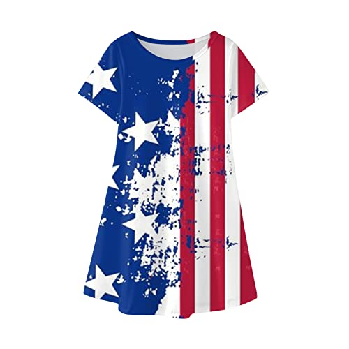 Zanjkr Vestido para meninas para festa infantil menina 4 de julho dia independente com estampa de es