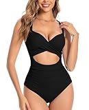 Hedya Flow Women's One Piece Swimsuits Tummy Control High Waisted Bathing Suit Sexy Slimming Swimwear Wrap Tie Back 1 Piece Swimsuit Beach Summer Holiday Vacation Full Black, M