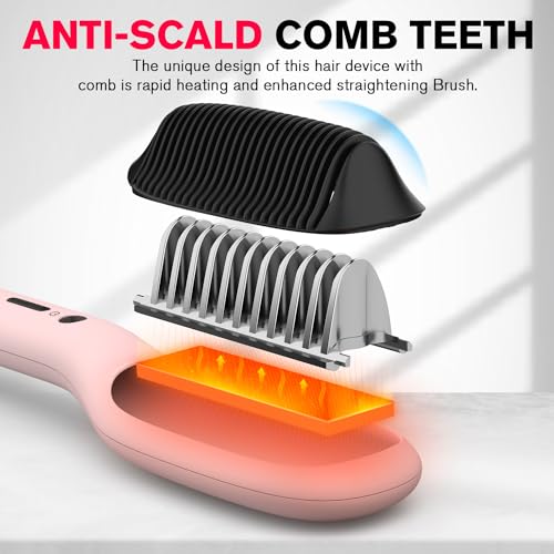MiroPure Hair Straightener Brush, 10.3 inches x 2.3 inches, Pink, Ceramic, Hair Straightening Comb with 5 Heat Settings, 30s Fast Heat-up, Dual Voltage, PTC Heating, Auto Shut-off, for Silky Hair - Thumbnail 3