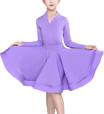 Girls Ballroom Dance Dress Professional Long Sleeve Latin Tango Salsa Competition Dancewear for 5-16 Years