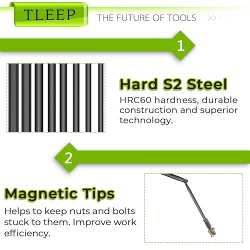 TLEEP 10 x 1/4 Inch Hex Head Allen Wrench Drill Bits 100 mm with Magnetic Tips Screwdriver Socket Bit Set for IKEA Type Furniture (S2 Steel 5/64 Inch to 5/16 Inch)