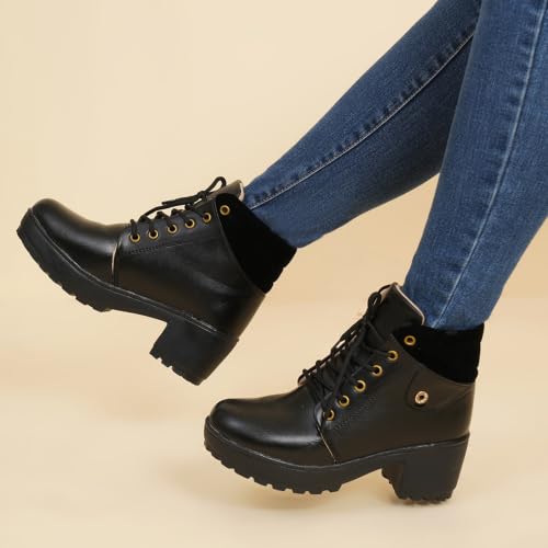 Image of XE Looks 100% Vegan Leather Women's Ankle Boots | Stylish & Trendy Lace-Up Design with Heel | Durable Leather Upper & Cozy Lining | Trendy & Stylish Boots For Girls & Women