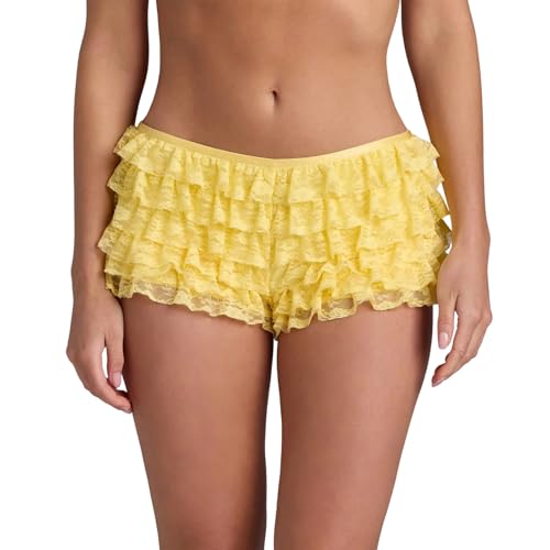 Edhomenn - Pantalones cortos con volantes en capas para mujer, cintura elástica, con lazo en la parte delantera, encaje, color liso, pantalones cortos casuales para salir, pantalones cortos de verano