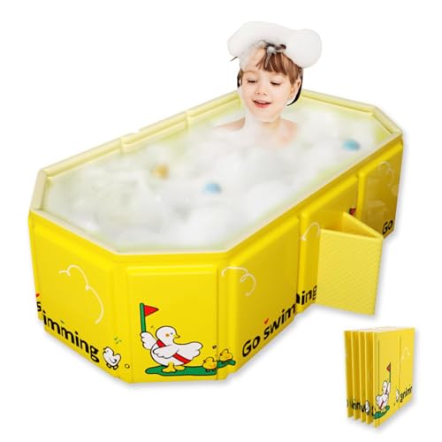 Portable Collapsible Baby BathTub with Dual Drain Holes, Foldable Design, Thickened Bottom for Added Comfort, Space-Saving & Easy to Clean (Age 1+)
