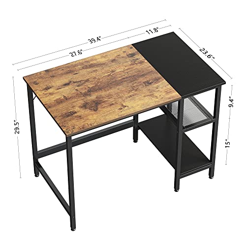Cubicubi Computer Home Office Desk, 40 Inch Small Desk Study Writing Table With Storage Shelves, Modern Simple Pc Desk With Splice Board, Brown Black Finish #TOP2