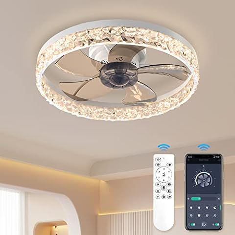 Tomosu Low Profile Ceiling Fan with Light and Remote App Control, Dimmable Modern Flush Mount Ceiling Fan with Lights, 3 Light Colors and 6 Speeds Reversible, White Ceiling Fan with Light Cover