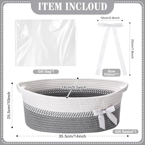 Image of Colingmill 1 Set Woven Basket for Gift Empty with Cellophane Wrap Set 14 x 10 x 5.5 Inch, Medium Decorative Gift Basket Empty to Fill, Cotton Rope Storage Box Decor (Gray White)