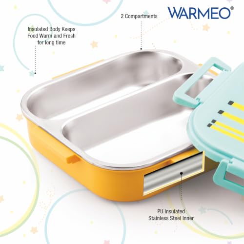 Image of WARMEO Jerry Insulated Lunch Box with Two Compartment BPA Free, Kids Lunch Box,Food Grade Ideal for School, Picnic, Office & Outdoor - 500ml Giraffe, Stainless Steel