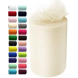IONTACH Ivory Tulle Fabric Roll 6 Inch X 100 Yards Tulle Ribbon | Lightweight, Sheer Tulle Fabric for Weddings, Bridal Showers, Baby Showers, Bows, Gift Wrapping and Elegant Crafts