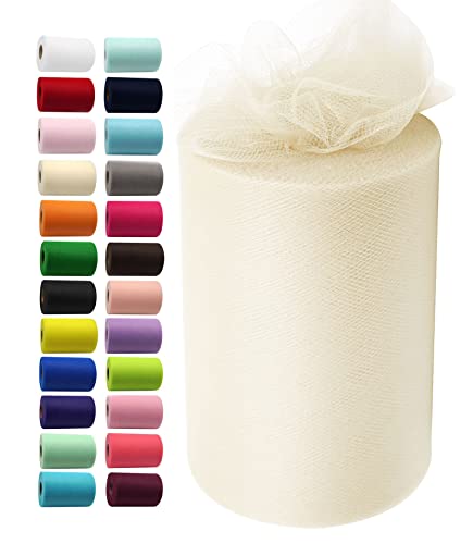 Rouleaux de tissu en tulle ivoire - 15,2 cm x 91,4 m - Bobine de tissu en tulle pour bricolage, tutu ivoire, fête prénatale, anniversaire, mariage,...