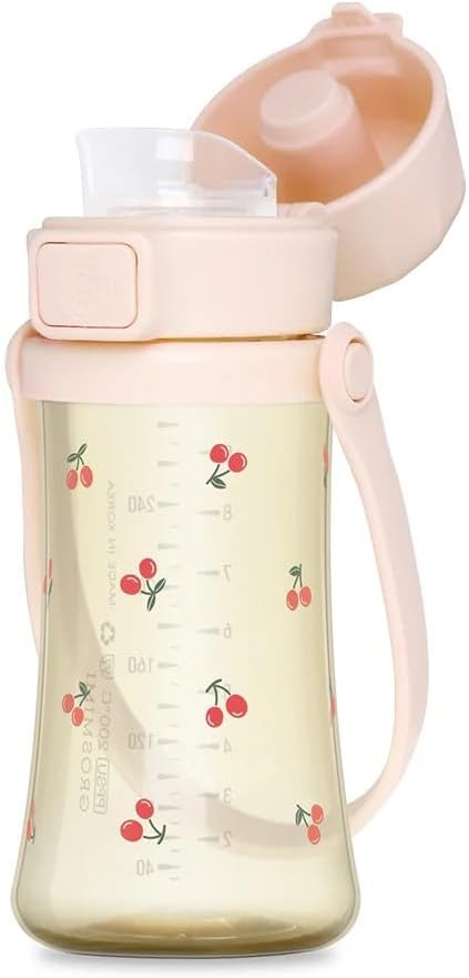 GROSMIMI Slow Flow Toddler Tumbler Water Bottle BPA Free 10 oz. (PPSU, Cherry)