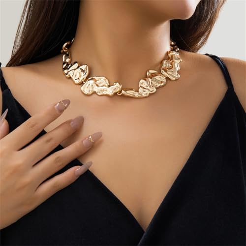 KOLODOGO Gold Irregular Lava Choker Necklace and Earrings Set Chunky Statement Necklace Punk Jewelry Set Gold Chain Pendant Necklace for Women2