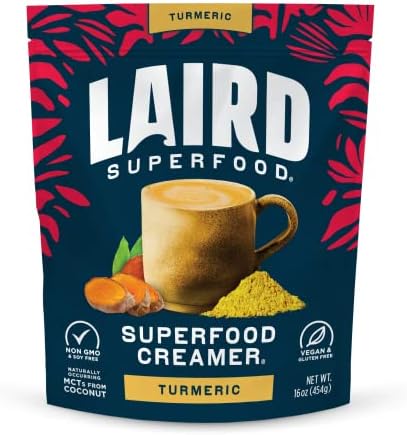 Laird Superfood Non-Dairy Original Superfood Turmeric Coconut Powder Coffee Creamer, Gluten Free, Non-GMO, Vegan, 16 oz. Bag, Pack of 1