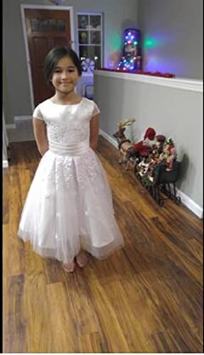 Kids Appliques Pageant Wedding Flower Girl Dresses Tulle with Bow 10 White2