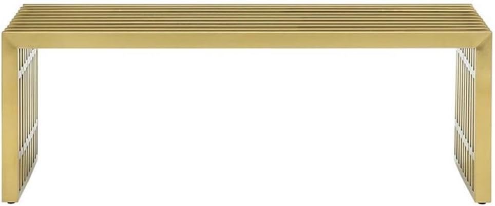 BOWERY HILL Modern Stainless Steel Bench, 17" x 47", Gold Finish, Tubular Design, Sturdy Living Room Seating, Perfect for Lounge and Reception Areas