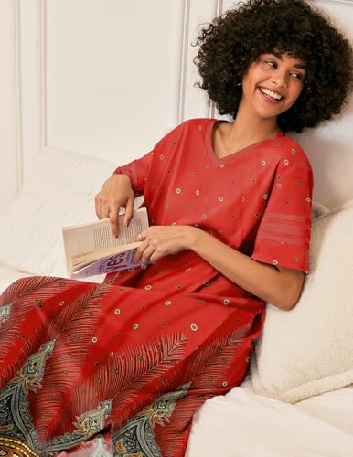 Image of Ekouaer Long Nightgown, Womens V Neck Loungewear Oversized Sleepwear Loose Sleep Dress S-4XL