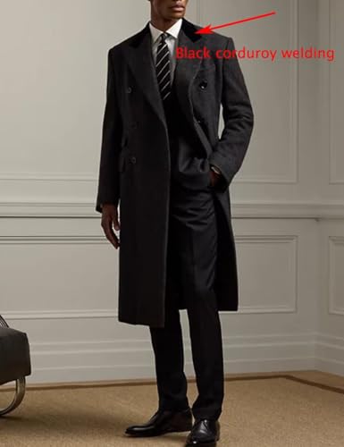 ONAXTDA Men's Trench Coat Herringbone tweed Double Breasted Pea Coat Winter Casual Long Overcoat Business2