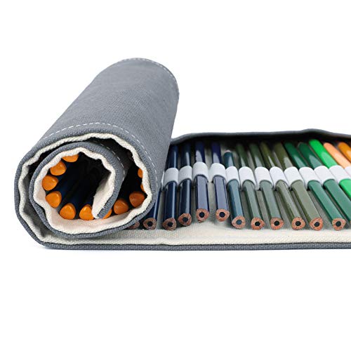 Image of Colored Pencils Roll Bag, Pen Paint Brush Storage Pouch Portable for Artist Student,Women, Men 48 Loops (Grey)