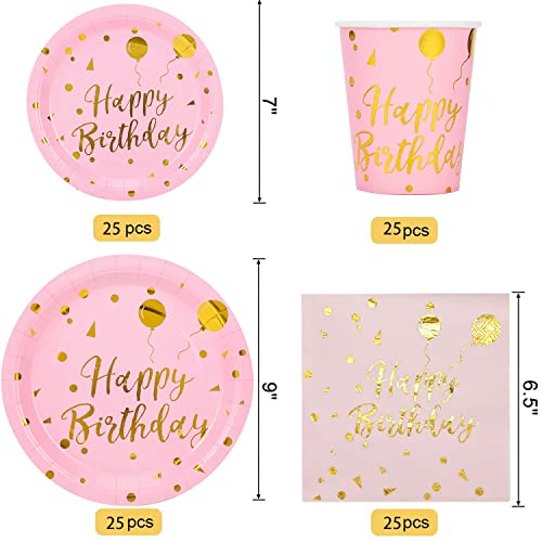 176Pièces Rose Party Vaisselle,25 invités Kit Vaisselles Anniversaire Assiette Dîner Papier Tasse Serviette, Enfants… - Image 3
