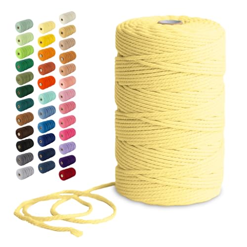 Nook Theory Macrame Cord - 3mm 220 Yards Cotton Rope, 4mm 5mm Yarn, String for Crafts, Perfect for Macrame Wall Hanging and Boho Decorations (Soft Yellow)