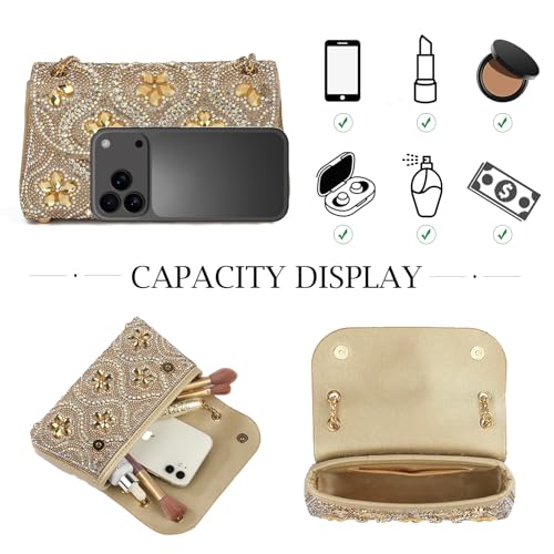 Image of Flower Rhinestone Crystal Clutch Purse Shoulder Bag Sparkling Evening Bag for Wedding Prom Party Bride Guest