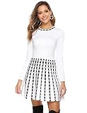 Irevial Winterkleid Damen Strickkleid Elegant Pullover Kleid Casual Rundkragen Warme Wickelkleid Langarm Jumper Weiß S